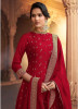 Carmine Red Silk Embroidery Work Ankle-Length Salwar Suit