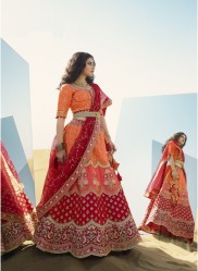 Orange & Red Banarasi Silk With Heavy Work Wedding Lehenga Choli