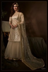 Light Brown Soft Net Sharara-Bottom Salwar Suit