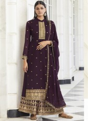 Dark Purple Georgette Silk Palazzo-Bottom Salwar Suit