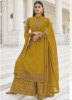 Dark Mustard Georgette Silk Palazzo-Bottom Salwar Suit