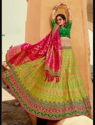Green Pure Silk Jacquard Wedding Lehenga Choli