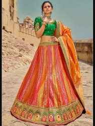 Multicolor Pure Silk Jacquard Wedding Lehenga Choli