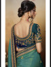 Teal Blue Barfi Silk Embroidery Saree