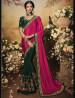 Deep Pink & Dark Green Crape Vichitra Silk Blooming Embroidery Saree