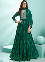 Green Georgette Floor-Length Readymade Salwar Kameez