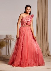 SALMON NET READYMADE BRIDAL GOWN