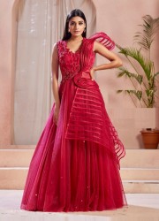 CRIMSON RED NET READYMADE BRIDAL GOWN