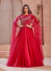 RED NET READYMADE BRIDAL GOWN