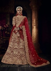 MAROON VELVET WITH EMBROIDERY WORK & CAN CAN BRIDAL LEHENGA CHOLI