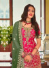 CRIMSON RED GEORGETTE WITH EMBROIDERY & FANCY LACE WORK PALAZZO-BOTTOM SALWAR KAMEEZ