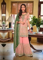 PINK GEORGETTE WITH EMBROIDERY & FANCY LACE WORK PALAZZO-BOTTOM SALWAR KAMEEZ