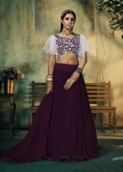 DARK PURPLE GEORGETTE WITH CAN-CAN EMBROIDERY PARTY-WEAR STYLISH LEHENGA CHOLI