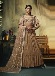 BURLYWOOD GEORGETTE WITH CAN-CAN EMBROIDERY PARTY-WEAR STYLISH LEHENGA CHOLI