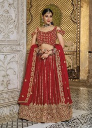 RED GEORGETTE SEQUINS & EMBROIDERY WORK PARTY-WEAR STYLISH LEHENGA CHOLI