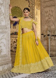 YELLOW GEORGETTE SEQUINS & EMBROIDERY WORK PARTY-WEAR STYLISH LEHENGA CHOLI