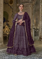 DARK PURPLE GEORGETTE WITH SEQUINS, EMBROIDERY & CAN-CAN PARTY-WEAR STYLISH LEHENGA CHOLI