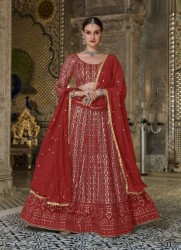 DARK RED GEORGETTE WITH SEQUINS, EMBROIDERY & CAN-CAN PARTY-WEAR STYLISH LEHENGA CHOLI