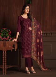 MAROON CHINON WITH EMBROIDERY WORK FESTIVE-WEAR PANT-BOTTOM SALWAR KAMEEZ