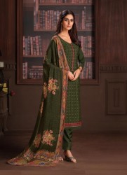 DARK OLIVE GREEN CHINON WITH EMBROIDERY WORK FESTIVE-WEAR PANT-BOTTOM SALWAR KAMEEZ