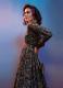 BLACK CRAPE, SEQUINS, EMBROIDERED & DIGITAL PRINTED PARTY-WEAR FLOOR-LENGTH GOWN (WITH BELT)