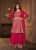 CRIMSON RED REAL GEORGETTE EMBROIDERED PARTY-WEAR PALAZZO-BOTTOM SALWAR KAMEEZ [SHAMITA SHETTY COLLECTION]