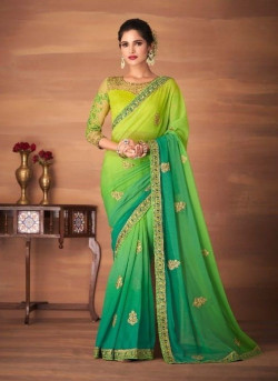 PARROT GREEN GEORGETTE EMBROIDERED PARTY-WEAR FASHIONABLE SAREE