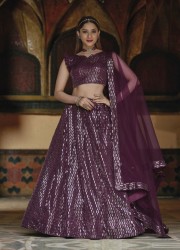 PURPLE NET WITH SEQUINS & EMBROIDERY WORK PARTY-WEAR STYLISH LEHENGA CHOLI (WITH CAN-CAN)