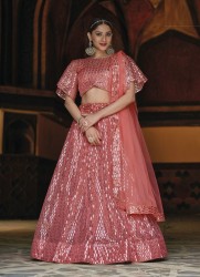 SALMON NET WITH SEQUINS & EMBROIDERY WORK PARTY-WEAR STYLISH LEHENGA CHOLI (WITH CAN-CAN)