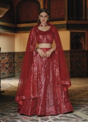 RED NET WITH SEQUINS & EMBROIDERY WORK PARTY-WEAR STYLISH LEHENGA CHOLI (WITH CAN-CAN)