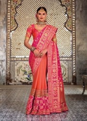 DEEP PINK & SALMON SILK EMBROIDERY PARTY-WEAR SAREE