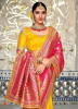 DEEP PINK & YELLOW SILK EMBROIDERY PARTY-WEAR SAREE