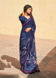 BLUE GEORGETTE WITH HEAVY JACQUARD BORDER PRINTED CASUAL-WEAR WEIGHTLESS SAREE