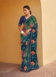 MULTICOLOR GEORGETTE WITH HEAVY JACQUARD BORDER PRINTED CASUAL-WEAR WEIGHTLESS SAREE