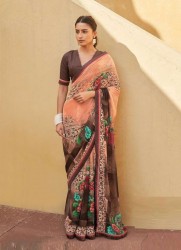 LIGHT SALMON GEORGETTE WITH HEAVY JACQUARD BORDER PRINTED CASUAL-WEAR WEIGHTLESS SAREE