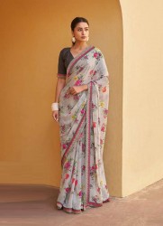 OFF WHITE GEORGETTE WITH HEAVY JACQUARD BORDER PRINTED CASUAL-WEAR WEIGHTLESS SAREE