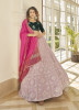 LIGHT PINK & DARK GREEN GEORGETTE SEQUINS, EMBROIDERY, STONE PASTING & THREAD-WORK PARTY-WEAR STYLISH LEHENGA CHOLI