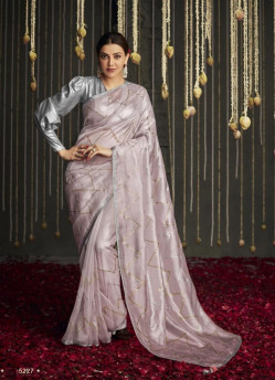 LIGHT PINK ORGANZA SILK EMBROIDERED PARTY-WEAR SAREE [KAJAL AGGARWAL COLLECTION]