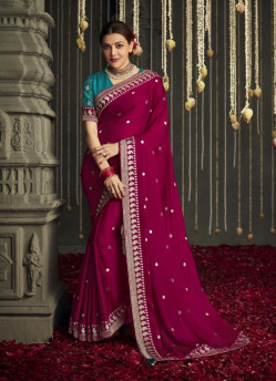 JAM ORGANZA SILK EMBROIDERED PARTY-WEAR SAREE [KAJAL AGGARWAL COLLECTION]
