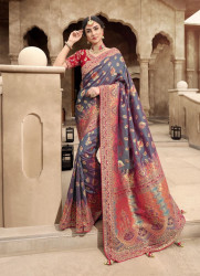 GRAY SILK EMBROIDERED PARTY-WEAR SAREE