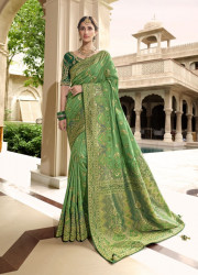 GREEN SILK EMBROIDERED PARTY-WEAR SAREE