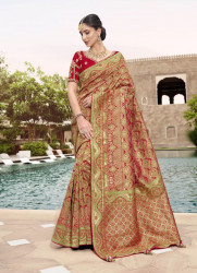 BURLYWOOD SILK EMBROIDERED PARTY-WEAR SAREE