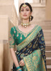 NAVY BLUE SILK EMBROIDERED PARTY-WEAR SAREE