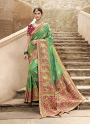 LIGHT GREEN SILK EMBROIDERED PARTY-WEAR SAREE