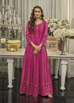 DARK PINK GEORGETTE EMBROIDERED FESTIVE-WEAR READYMADE FLOOR-LENGTH GOWN