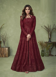 MAROON GEORGETTE EMBROIDERED PARTY-WEAR FLOOR-LENGTH READYMADE SALWAR KAMEEZ [SHAMITA SHETTY COLLECTION]