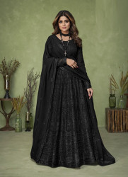 BLACK GEORGETTE EMBROIDERED PARTY-WEAR FLOOR-LENGTH READYMADE SALWAR KAMEEZ [SHAMITA SHETTY COLLECTION]