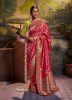 CRIMSON RED SILK JACQUARD EMBROIDERED PARTY-WEAR SAREE