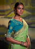 LIGHT GREEN SILK JACQUARD EMBROIDERED PARTY-WEAR SAREE
