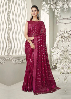 JAM GEORGETTE EMBROIDERED PARTY-WEAR SEQUINS-WORK SAREE